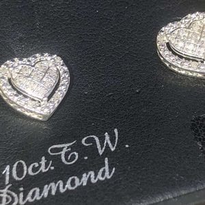 1/10 ct NATURAL DIAMOND PAVED HEART STUDS